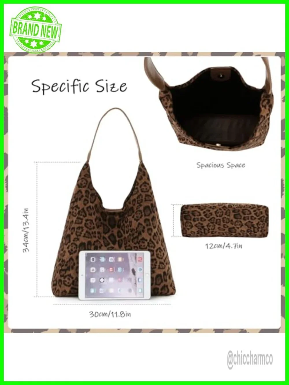 Faux Suede Leather Leopard Tote Bag Hobo Shoulder Satchel Handbag Large